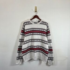 Vintage Chaps Mens Knit Crewneck Sweater Striped Aztec XXL Cotton Western